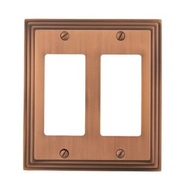 Amerelle 84RRAC Steps Cast Metal Double Rocker/GFCI Wallplate, Antique Copper