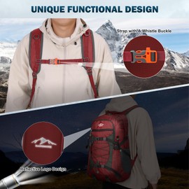 RAINSMORE Hiking Backpack 40L Packable Backpack Waterproof Backpack Lightweight Camping Backpack Men Women Hiking Daypack for Outdoor Traveling Trekking, Red