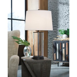 Signature Design by Ashley Wilmburgh Modern 26" Glass and Metal Table Lamp with USB Ports, Set of 2, Metallic & Glass