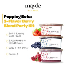 Mayde 3-Flavor Popping Boba Pearls Berry Blend Party Kit (3-Pack, 490 Grams)