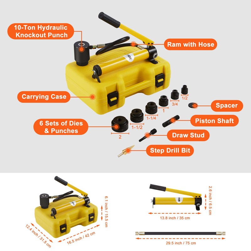 VEVOR Hydraulic Knockout Punch Kit, 10 Ton 1/2" to 2"