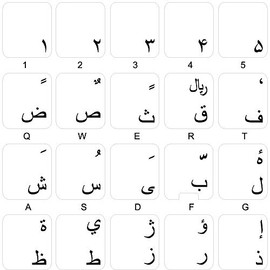 FARSI (PERSIAN) KEYBOARD DECALS ON TRANSPARENT BACKGROUND with BLUE, BLACK, ORANGE, RED, WHITE OR YELLOW LETTERING (Black)