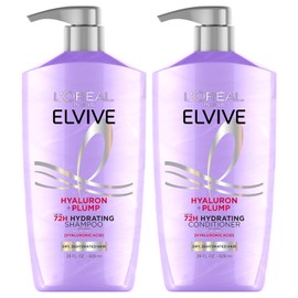 L'Oreal Paris Elvive Hyaluron Plump Shampoo and Conditioner Set for Dehydrated, Dry Hair with Hyaluronic Acid Care Complex, 1 Kit (2 Products)
