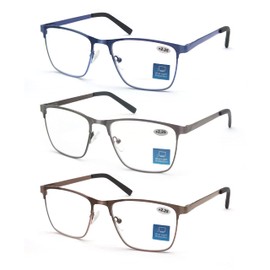 MODFANS Reading Glasses Men Blue Light Blocking Glasses Metal Frame Rectangle Readers Stainless Steel Material Anti Eyestrain/Glare/UV