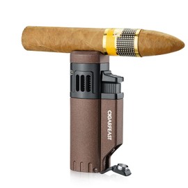 Cigar Lighter with a Built-in Cigar Rest on Top Windproof Torch Lighter with Punchs Four and Fire Jet (Coffee)