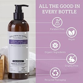Pharmacopia Hotel Argan Oil Body Lotion - Vegan Moisturizer for Dry Skin, Aromatherapy Lotion with Melon and Green Tea Essence - Natural, Organic and 