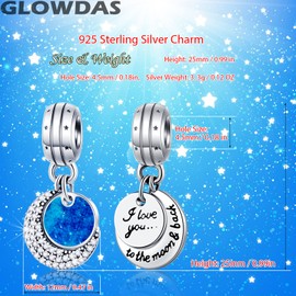 GLOWDAS Valentine's Day Theme Charms, I Love You, Smile, Face, Dreamcatcher, Love, Heart, Flowers, Knot Penny 1, Crescent Moon and Star Beads in Sterling Silver, Gifts for Family/European Bracelet,