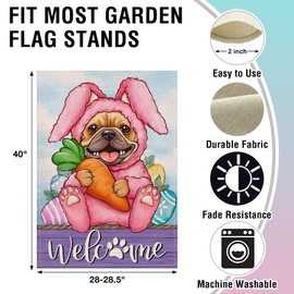 Welcome Easter Bunny Dog Large Decorative House Flag, French Bulldog
