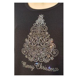 Merry Christmas Tree Bling Rhinestone Shirt Black Womens (3X)