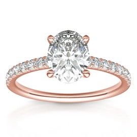 PAVOI 14K Rose Gold Plated Oval Cubic Zirconia Engagement Ring for Women - Simulated Diamond Wedding Ring for Women - Travel Fake Promise Band, Size 7.5