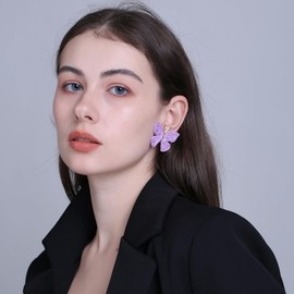 RUOFFETA Raffia Butterfly Earrings, Raffia Straw Wrapped Butterfly Drop Dangle Earrings Summer Tropical Beach Jewelry(Lavender)