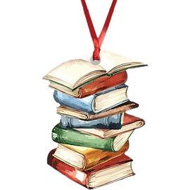 1Pcs Multicolour Book Stack Ornament for Christmas Tree, Book Lover Pendant Decoration Decorative Hanging Ornaments for Car Rearview Mirror Charm, Flat Hanging Ornament Xmas Festival