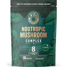 Mushroom Complex 8 Capsules | Nootropic Complex with Lions Mane, Reishi, Chaga, Cordyceps, and More | High Strength Nootropic Brain Supplement | from Fruit Bodies | 90 Vegan Capsules | by Wiseshrooms