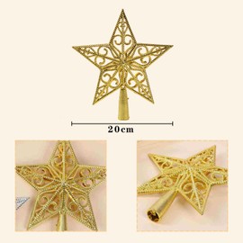 BORFUE Christmas Tree Topper Star Glitter Star Tree Topper Metal Star Tree Topper 3D Xmas Tree Star Topper for Christmas Tree Decorations Home Holiday Xmas Party Indoor Decor (Gold)