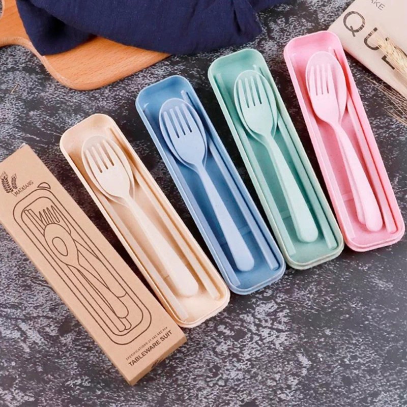 Universo en Linea Set Cubiertos Ecológicos Portátiles Biodegradable Con Caja