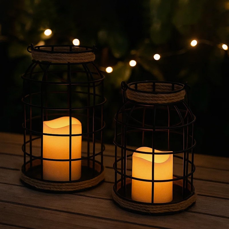 Lumeavetra Rustic Farmhouse Decorative Lantern Set of 2, Boho Lanterns