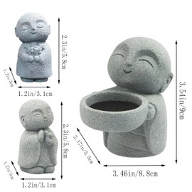 livelyfish Japanese Monk Statue Praying Zen Sandstone Mini Buddha Statues Asian Garden Sculptures for Wealth Good Luck Feng Shui Home Decor, A