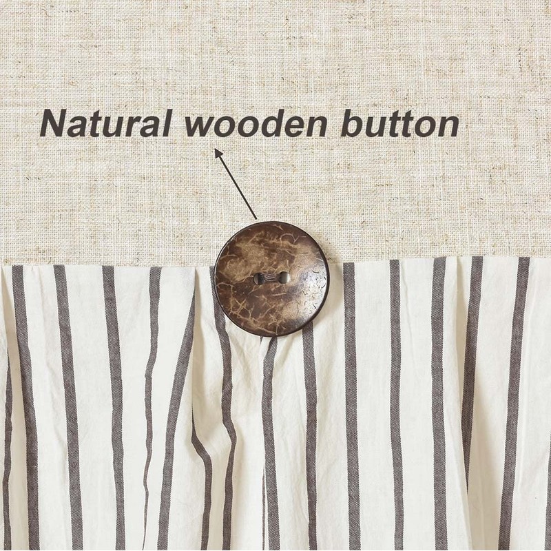 DOSLY IDÉES Farmhouse Shower Curtain,Beige and Brown Stripe,Button Curtain,Linen and