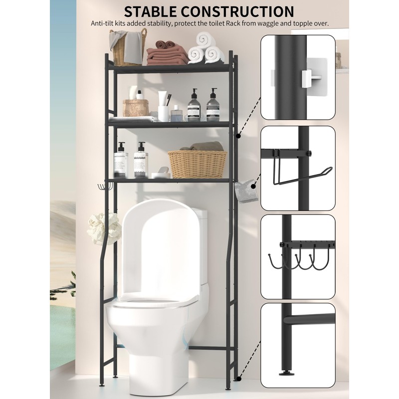 GloTika 3-Tier Over The Toilet Storage, Space Saver Metal Bathroom