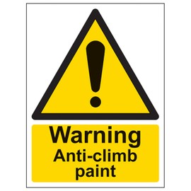 V Safety Warning Anti-Climb Paint - Portrait 200 x 300 mm - Glow In The Dark 1mm Rigid Plastic Safety Sign