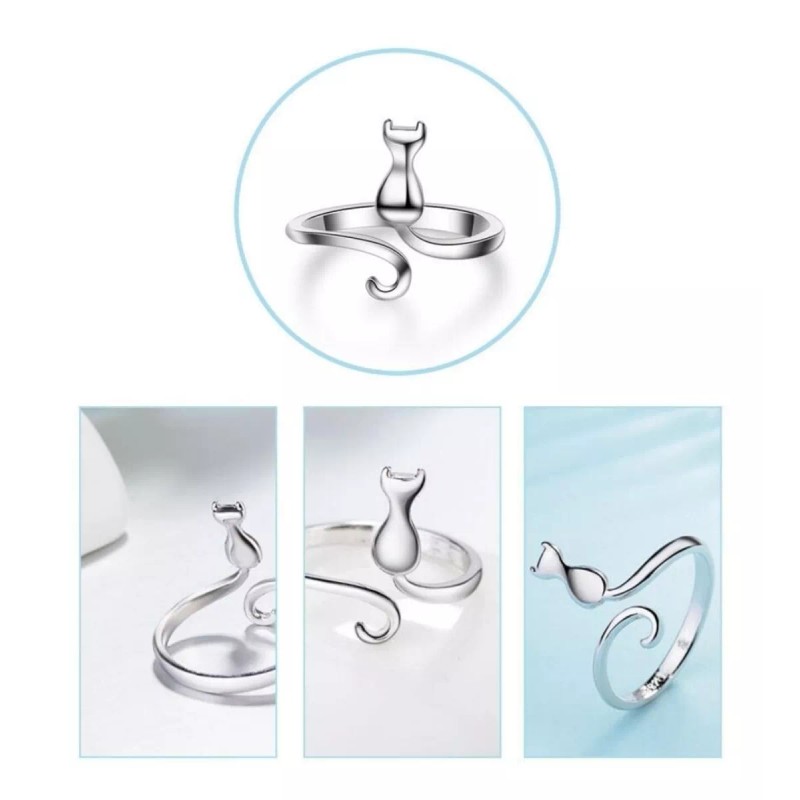 Dtup Anillo Kitten Elegante Plata Gato Regalo Minino Cat Kawaii