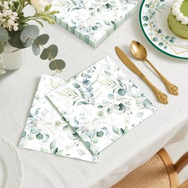 40Pcs Sage Green Party Decorations Napkins, 3 Ply Greenery Eucalyptus Leaf Paper Napkin, Sage Green Sqaure Napkins Disposable Hand Towels for Wedding Birthday Party Bridal Baby Shower Supplies Favors