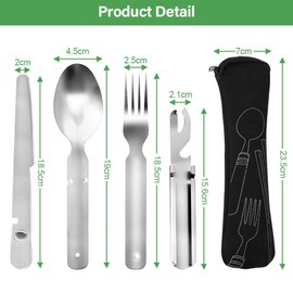 flintronic 4 Piece Camping Cutlery, 4 in 1 Stainless Steel Flatware Set with Bag, for Travel Outdoor Picnic Office School