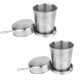 ChiiGe Collapsible Stainless Steel Cup, Stainless Steel Collapsible Cup, Portable 250ml Stainless Steel Teacup, Outdoor Collapsible Cup with Metal Keychain for Travel, Camping, Picnic (2PCS)