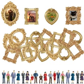 Mini Vintage Picture Frames, Gold Craft Decor, 24 Frames and 24 Figurines
