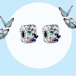 MGIUL Colourful Butterfly Clip Stopper Charms 2 Pieces Pendant for Bracelets Necklaces 925 Sterling Silver Pendant Beads Jewellery Gift for Women, Silver, Zircon