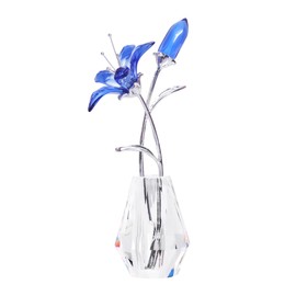 Crystal Lily Artificial Flower Decor Figurine with Vase,Crystal Vase for Flower ，Sunshine Catcher, Home Decor Ornament，Suitable for Bedroom and Living Room Decoration（Blue-with Gift Box）