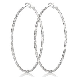 NEVEGE Hoop Earrings 925 Silver for Women 2 mm Wide Hoop Earrings Silver 925 Large Hypoallergenic Earrings Silver 925 Hoop Earrings 20/30/40/50/60 mm, Silver, No Gemstone