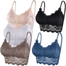 Duufin Pack of 5 Lace Bra Bralette Lace Padded for Women and Girls, 5 Colours, White, black, beige, steel blue, rosy brown