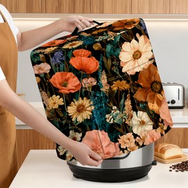 Kitchen Appliance Dust Cover for 6 Quart Pressure Cooker, Air Fryer - Decorative Dust Cover with Top Handle & Storage Pockets (Orange Flowers, 6 Quart)
