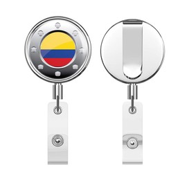 Colombia Metal Flag Round ID Badge Key Card Tag Holder Badge Retractable Reel Badge Holder with Belt Clip