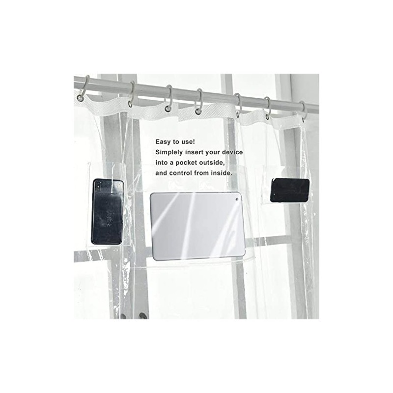 Plutreas Shower Curtain Liner with 9 Pockets, 72in x 72in