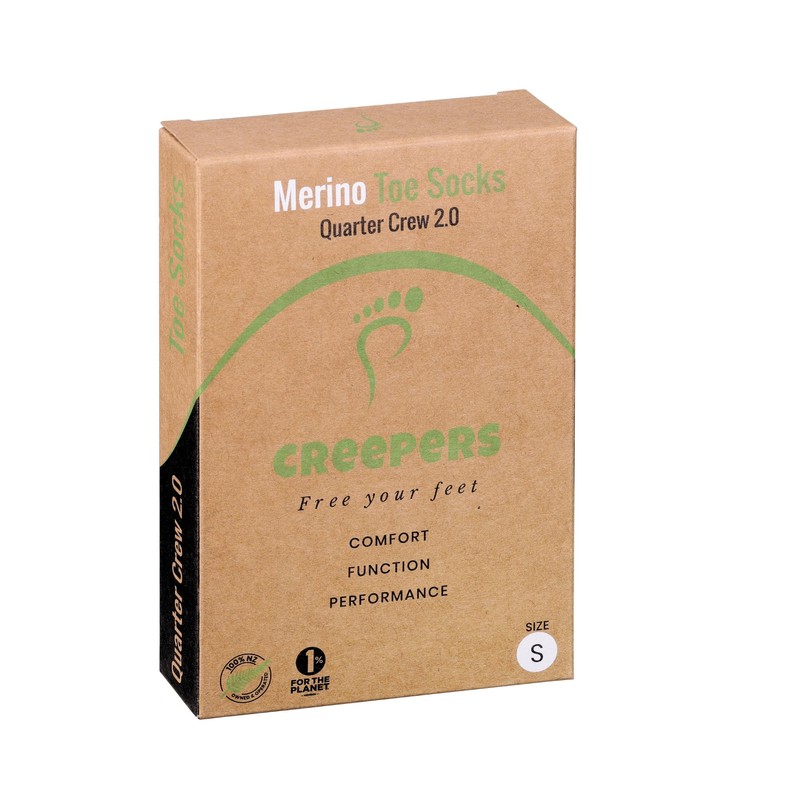 Wool Toe Socks, Quarter Crew Length Running & Hiking, Unisex