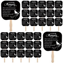 Yousoontic 50 Pcs Funeral Favors Fan Bulk Memorial Paper Handheld Fan Handheld Funeral Paper Fan with Wooden Handle Those We Love Don't Go Away Funeral Favor for Guest Funeral Services Condolence Gift