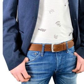 LINDENMANN Men's Leather Belt, Full Cowhide Leather, Buffalo Leather, 4 mm, in 3 Colours, Cognac/Dark Brown/Black, beige, 105