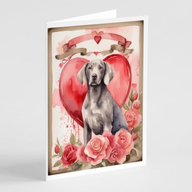 Caroline's Treasures DAC4588GCA7P Weimaraner Valentine Roses Greeting Cards Pack of 8 Blank Cards with Envelopes Whimsical A7 Size 5x7 Blank Note Cards
