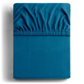 DecoKing Fitted Sheet King Size Cotton Jersey Boxspring, Amber Collection, 140x200-160x200 cm Blue