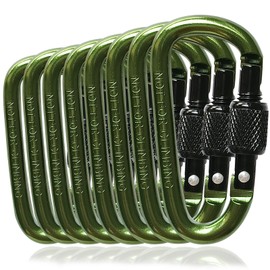 YUCHIYA 8 Pack D-Shape Carabiner Clasp with Screw Gate, 2.2 Inch Mini Keychain Clip Key Chain Buckle, Aluminum Alloy Keyrings Hook for Outdoor Hiking not for Climbing (D with Screw, Deep Green)