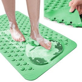 Bath Mat for Bathroom – 19.7” x 31.5” | Non-Slip Tub & Shower Safety Mat | Bathtub Mat with Exfoliating Pad & Secure Suction Cups | Bath Accessory for Seniors & Elderly | Textured Shower Mats (Green)