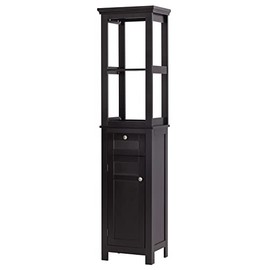 Spirich Home Bathroom Freestanding Storage Cabinet with Two Tier Open Shelves, Tall Slim Cabinet with Door and Drawer, Free Standing Linen Tower (Espresso)