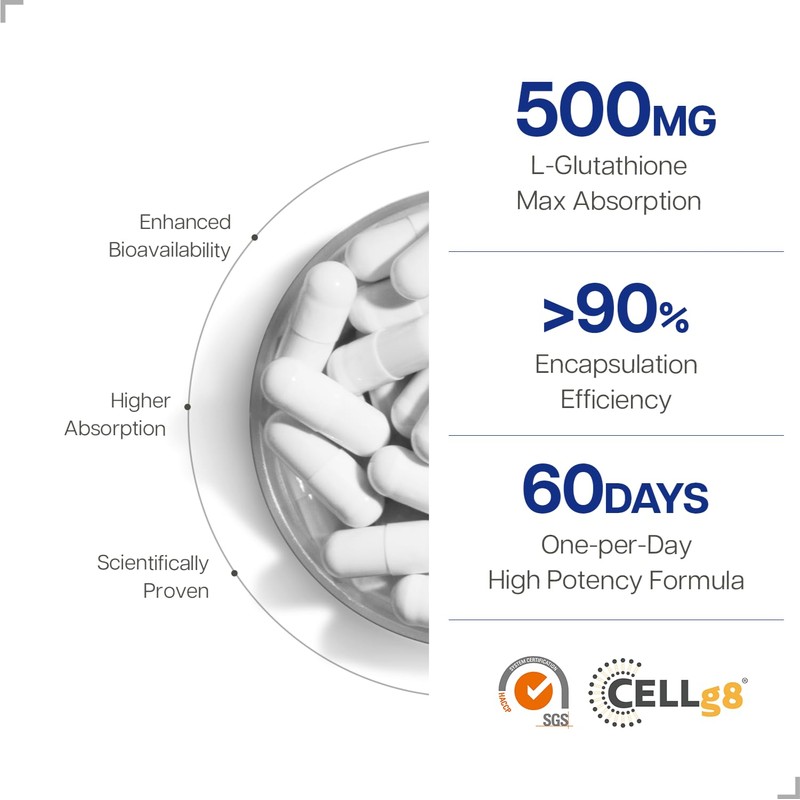 Just Glow Just Glow CELLg8? Liposomal Glutathione 500mg 60 Capsules