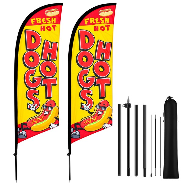 HunnmingRe 2 Set Hot Dogs Feather Flag Kit, 8ft Advertising