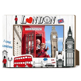 London Theme Wooden Picture Frames London Souvenirs Photo Frames Vacation Honeymoon Gifts for Friend Family Couples Home Office Desk Decor Photo Frame with Stand Holds 4x6 Inches Photoss - YT0174