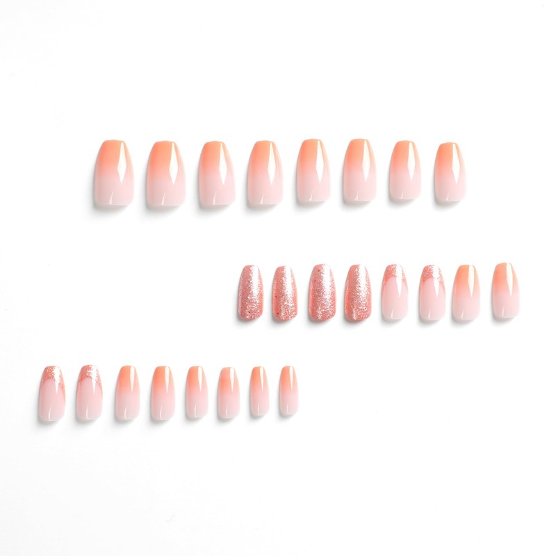 24Pcs Press on Nails Medium Coffin ,French Tip Fake Nails