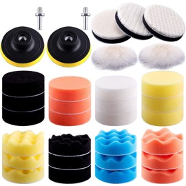 VASLON 33Pcs/lot 3 inch Car Polishing Buffing Waxing Kit Polisher Sponge Pads Set with Drill Adapter for Vehicle Waxing Boat Polishing(24 Pads+2 Drill Adapters+2 Suction Cups+3 woolen fiber polishing pads)