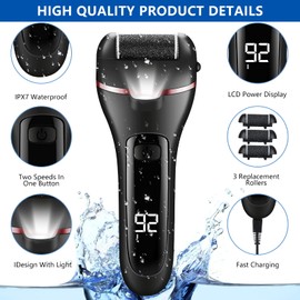 zikillya® Electric Foot Callus Remover, 16 Pack Foot File Pedicure Kit Tools,Waterproof Foot Scrubber Dead Skin Remover with 3 Roller Heads & 2-Speed Power Pedicure Tools for Feet Hands Heel (Black)